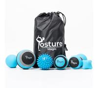 Juego de 6 bolas de masaje mágicas para liberación miofascial de punto de activación y masaje de tejidos profundos, de espuma grande, espuma pequeña, lacrosse, cacahuate, pincho, de mano, Azul