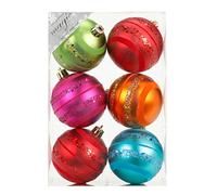 Juego de 6 bolas de Navidad de PVC de 8 cm Mille-Fiori (multicolor), decoración de plástico irrompible, bolas decorativas para árbol de Navidad, 80 mm
