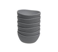 Juego de 6 boles pequeños de melamina en color gris de 11 cm. Resistentes y ligeros, ideales para aperitivos, salsas o postres. Apto para lavavajillas. No apto para microondas.
