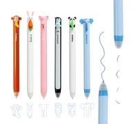 Juego de 6 bolígrafos borrables de 0,7 mm, de gel azul, borrables con bonitos motivos de animales, bolígrafos borrables con cabeza de animal para niños, artículos de papelería Kawaii para la escuela