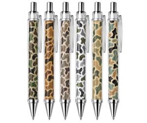 Juego de 6 bolígrafos de camuflaje a granel, diseño de ejército militar, bolígrafo de escritura de ejércitos jubilados para oficina, escritorio, diario, planificador, accesorios, suministros de fiesta