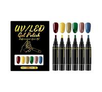 Juego de 6 Bolígrafos de Esmalte de Uñas 3 en 1, Kit de Bolígrafos para Esmalte en Gel con Aplicación en un Solo Paso, Fácil de Usar, Herramientas de Manicura DIY para Chicas y Mujeres