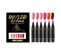 Juego de 6 Bolígrafos de Esmalte de Uñas 3 en 1, Kit de Bolígrafos para Esmalte en Gel con Aplicación en un Solo Paso, Fácil de Usar, Herramientas de Manicura DIY para Chicas y Mujeres