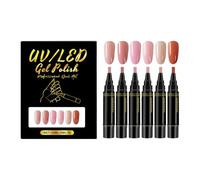 Juego de 6 Bolígrafos de Esmalte de Uñas 3 en 1, Kit de Bolígrafos para Esmalte en Gel con Aplicación en un Solo Paso, Fácil de Usar, Herramientas de Manicura DIY para Chicas y Mujeres