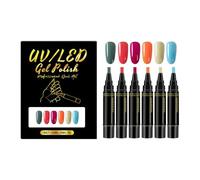 Juego de 6 Bolígrafos de Esmalte de Uñas 3 en 1, Kit de Bolígrafos para Esmalte en Gel con Aplicación en un Solo Paso, Fácil de Usar, Herramientas de Manicura DIY para Chicas y Mujeres