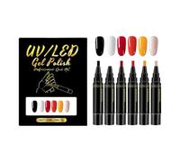 Juego de 6 Bolígrafos de Esmalte de Uñas 3 en 1, Kit de Bolígrafos para Esmalte en Gel con Aplicación en un Solo Paso, Fácil de Usar, Herramientas de Manicura DIY para Chicas y Mujeres