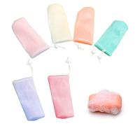 Juego de 6 bolsas de jabón de malla exfoliante multicolor para ducha, con cordón, para limpieza del cuerpo y la cara, 5 colores, reutilizables