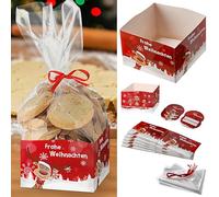 Juego de 6 bolsas de pastelería para bombones, caja de cartón, bolsa de polietileno, cinta colgante, galletas de Navidad, bombones (1 juego de 6 cajas de pasteles)