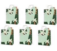 Juego de 6 bolsas de regalo con diseño de dinosaurio, para fiestas de cumpleaños, para niños y niñas, de papel kraft, 37 x 24 cm
