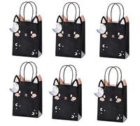 Juego de 6 bolsas de regalo para gatos, místicas, negras, de papel de estraza para regalos, regalos para invitados, cumpleaños, niñas, Halloween, reunión de gatos, 18 x 14 cm