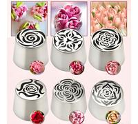 Juego de 6 boquillas rusas extragrandes, de acero inoxidable, con forma de flor, para decoración de pasteles, glaseado, ramo de flores, galletas