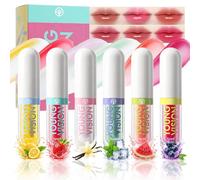 Juego de 6 brillos de labios hidratantes de fruta, aceite de labios hidratante, aceite de labios para una textura ligera, brillo de larga duración, para el cuidado de los labios, día y noche, el mejor