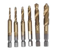 Juego de 6 brocas combinadas de acero de alta velocidad cobalto, diseño 3 en 1, vástago hexagonal para roscado en espiral, biselado y perforación de placas de aluminio, madera,