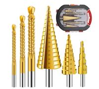 Juego de 6 brocas HSS con estuche recubierto de titanio, 3 tamaños de brocas escalonadas y helicoidales para trabajos de metal, carpintería, taladrado de agujeros