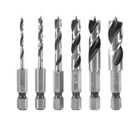 Juego de 6 brocas pequeñas para madera, hexagonal, brocas en espiral con punta de centrado y precortador, para madera dura y blanda, contrachapada