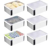 Juego de 6 cajas de almacenamiento de alimentos de acero inoxidable, recipientes para degustar de 1100 ml con tapas, loncheras apilables para guardar comidas en nevera o congelador
