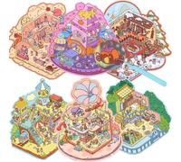 Juego de 6 calcomanías 3D para casa, haz tu propia calcomanía, terapia de escena, supermercado, cafetería, restaurante, juego de calcomanías de casa 3D, divertidas calcomanías de escena de dibujos