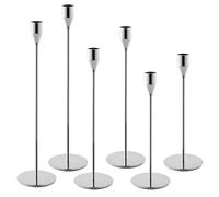 Juego de 6 Candelabros para Velas, 6 Portavelas Plata, 3 Candelabro cónicos de Diferentes Alturas. Los Porta Velas Son adecuados para Boda con Candelabros, Fiesta de Cumpleaños, Velas Decorativas