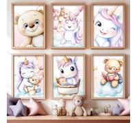 Juego de 6 carteles de pared unicornio - pósteres decorativos para dormitorio niña | 1 póster personalizable | tema unicornio | tamaño A4 | idea de regalo para la pared infantil