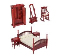 Juego de 6 casas de muñecas a escala 1/12, muebles de madera realistas, mesita de noche retro, decoración en miniatura, mecedora, muebles en miniatura para exhibición