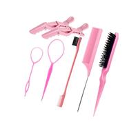 Juego de 6 cepillos para peinar el cabello con peine de burlas, peine de cola y clips de pico de pato para uso en salón de belleza, juego de cepillos de peinado con clips