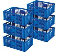 Juego de 6 cestas perforadas y apilables, calidad industrial, aptas para alimentos, 600 x 400 x 240 mm, color azul