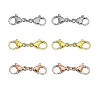 Juego de 6 cierres dobles mosquetones de acero inoxidable, conectores de doble garra, accesorios de joyería hechos a mano, adecuados para collares y pulseras, color acero, oro, oro rosa,