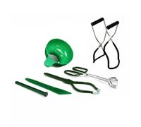 Juego de 6 clips antiquemaduras de acero inoxidable 430 con asas de vinilo verde, herramientas de cocina versátiles para tarros, platos y ollas, ideal para enlatar, cocinar y deshidratar en el hogar