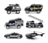 Juego de 6 coches de policía fundidos a presión, mini vehículos policiales de metal para niños a partir de 3 años, incluye vehículo blindado, ambulancia, SUV a prueba de balas, helicóptero militar