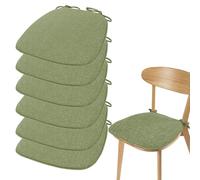 Juego de 6 cojines de lino verde para sillas con lazos, 16.9 x 16.1 pulgadas, almohadillas de asiento extraíbles lavables a máquina, para comedor, cocina, patio y sillas de jardín, uso en interiores y