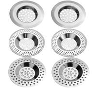Juego de 6 coladores de fregadero de cocina de 3 tamaños, para ducha, tapa de desagüe, colador para escurridor, filtro bloqueador, tapón de baño, tapa de agujero de fregadero, colador de metal