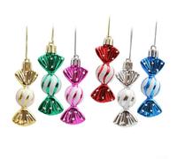 Juego de 6 colgantes de árbol de Navidad, adornos redondos de plástico galvanizado con anillos de metal colgantes y cuerdas para decorar (C)
