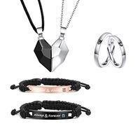 Juego de 6 collares a juego para parejas, collares magnéticos de corazón para él y ella, anillos de sol y luna para parejas, pulseras de relación para novia, novio, Piedra, otro