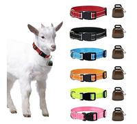 Juego de 6 collares de cabra reflectantes con campanas, suministros de cabra antipérdida, collar de nailon ajustable con campana de bronce fuerte para pequeños animales de granja, cabra, oveja, caballo, vaca accesorios (6 campanas, 6 collares)