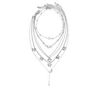 Juego de 6 collares delicados con dije de mariposa en capas, estrellas, luna, cruz, perla, corazón, cadena dorada, ajustable, apilable, gargantilla de oro para mujer, 16in, Zinc, Sin piedra preciosa