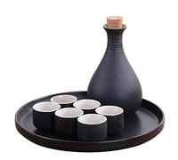 Juego de 6 Copas de Sake de cerámica Negra Japonesa con Bandeja de cerámica, Tazas artesanales Tradicionales, para Sake frío, Caliente, Shochu, té y vajilla.