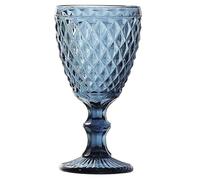Juego de 6 Copas de Vidrio de Colores con Relieve de Diamante, 300ml, Estilo Vintage para Vino y Agua, Cristalería Gruesa de Lujo (Verde, Azul, Turquesa o Mix) (Azul)