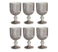 Juego de 6 copas de vino vintage de colores con relieve (línea/gris plateado/350 ml), vasos de boda, copas de champán, jarra, cuenco de postre, copas de cristal, copas de cristal, copas de vino, copas