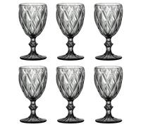 Juego de 6 copas de vino y vasos de colores vintage con patrón de diamante (Rombus), vasos de cóctel con relieve, cristal, copas de vino, copas de agua, copas de cristal (copa de vino gris)