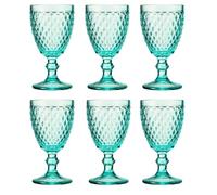 Juego de 6 copas de vino y vasos de colores vintage con patrón de diamantes (red turquesa), vasos de cóctel con relieve, cristal