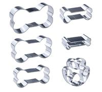 Juego de 6 cortadores de galletas con forma de pata y hueso, 5 tamaños, moldes de hueso y 1 pata de galleta, acero inoxidable con estampado de pata perro, para galletas de perro o golosinas