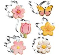 Juego de 6 cortadores de galletas con forma de tulipán, flor de cerezo, frangipani, margarita, girasol, mariposa, acero inoxidable, moldes para hornear galletas