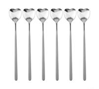 Juego de 6 cucharas de acero inoxidable con forma de corazón para mezclar café, helado, té, mezclar hogar, cafetería, restaurante (plata)