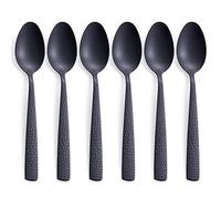 Juego de 6 cucharas de cena de color negro mate, FULLYWARE de acero inoxidable de 8 pulgadas, cubiertos de cuchara negra, acabado satinado