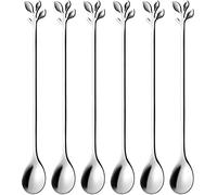Juego de 6 cucharas de helado con mango largo de 18,8 cm, cucharas de helado creativas de hoja de plata, cucharas de cóctel de acero inoxidable de calidad alimentaria