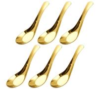 Juego de 6 cucharas de sopa chinas, acero inoxidable pulido espejo con mango corto para caldo, postre, cereales, miso tailandés, ramen dorado, cucharas de sopa