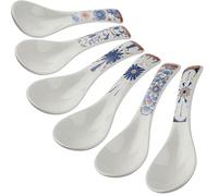 Juego de 6 cucharas de sopa de ramen asiáticas, cucharas de sopa de porcelana japonesa para fideos ramen, Udon, Pho