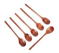 Juego de 6 cucharas largas de madera natural de 9 pulgadas, utensilios de cocina hechos a mano para olla caliente, ensalada, postre, café, herramientas de cocina reutilizables para
