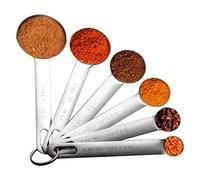 Juego de 6 cucharas medidoras: 1/8, 1/4, 1/2 cucharadita, 1/2 cuchara, 1/2 cuchara, 1 cuchara de cocina de acero inoxidable, cuchara medidora de ingredientes líquidos secos, medición de horneado de