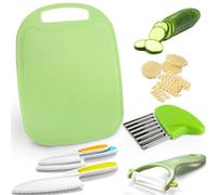 Juego de 6 cuchillos infantiles para niños, cuchillo de cocina, cuchillo Montessori con tabla de cortar, cuchillo ondulado para niños para cortar y cocinar